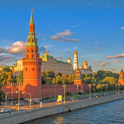 The Moscow Kremlin and the waterfront in Moscow, Russia